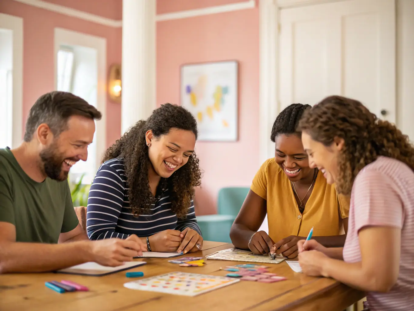 A group of adults engaged in a creative arts workshop, demonstrating the educational and personal development opportunities provided by CELS.