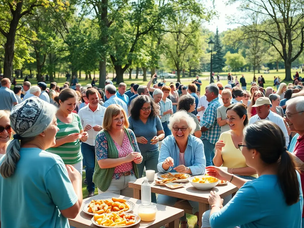A lively scene of people of all ages participating in a community event, highlighting the recreational and social activities organized by CELS.